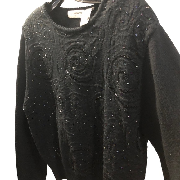 Vintage Liz Claiborne Petite Collection Lambswool Crop Beaded  Sweater SZ M - Picture 3 of 11
